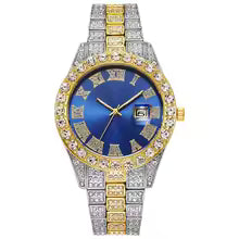 Golden blue iced out watch fashion