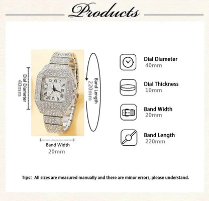 Luxury Silver Iced Out Diamond Crystal Watch with box TkMart