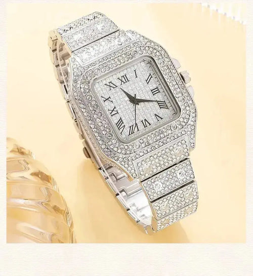 Luxury Silver Iced Out Diamond Crystal Watch with box TkMart