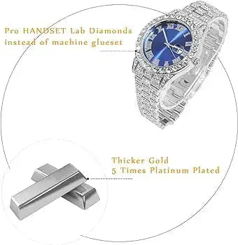 Luxury Diamond Iced out watch Round Dial Blue colour TkMart